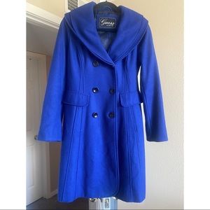 Guess Dark Blue Wool Blend Pea Coat Size S